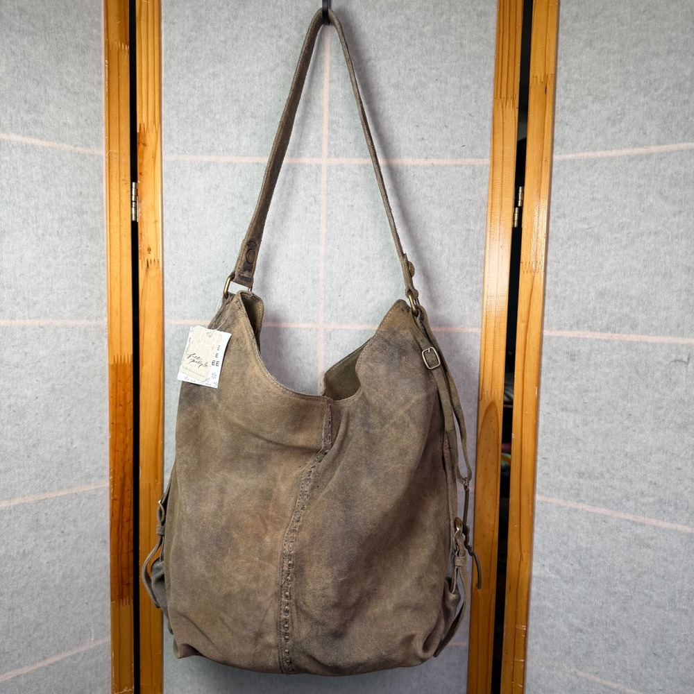 Free People We The Free Dallas Distressed Suede Hobo Bag Sandblasted Khaki Boho